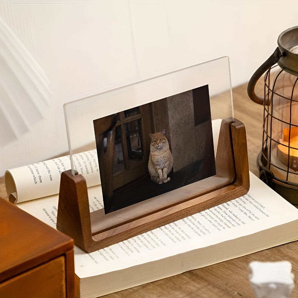 Acrylic Tabletop Photo Frame with U-Shaped Wooden Stand