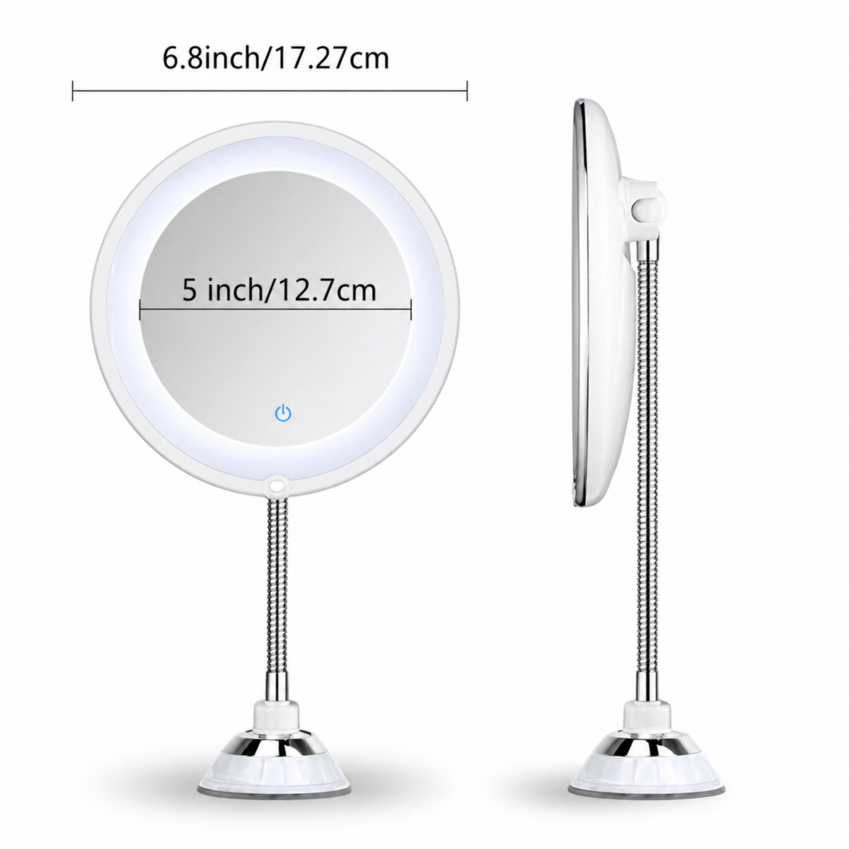 Bathroom Mirror with Magnification, LED Lighting and Flexible Arm