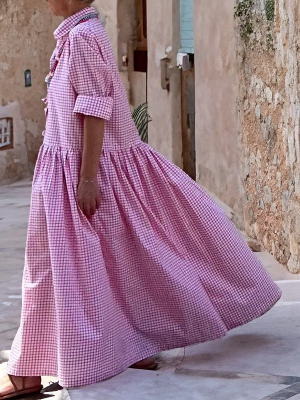 Casual Plaid Long-Sleeved Swing Dress