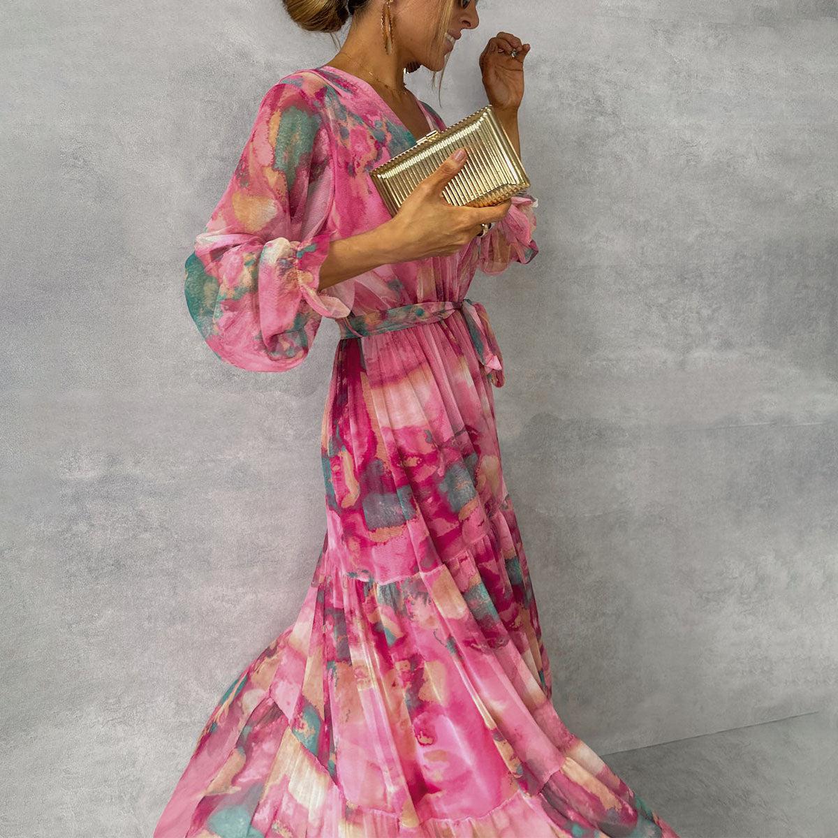Elegant Long-Sleeve Maxi Wrap Dress - Partywear
