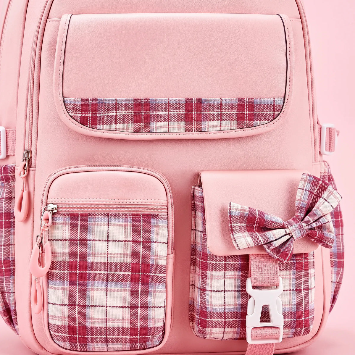 Kids' School Backpack with Plaid Details