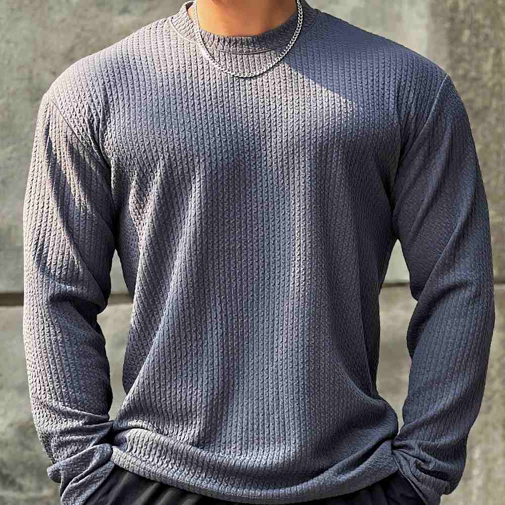 Men's Long-Sleeved Textured Pullover Sweater