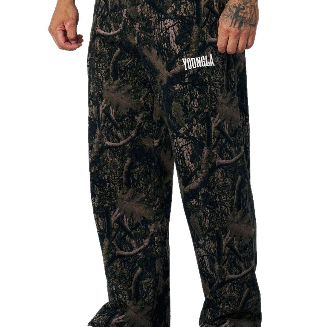 Men's Loose-Fit Camouflage Joggers with Elastic Waistband and Thigh Logo