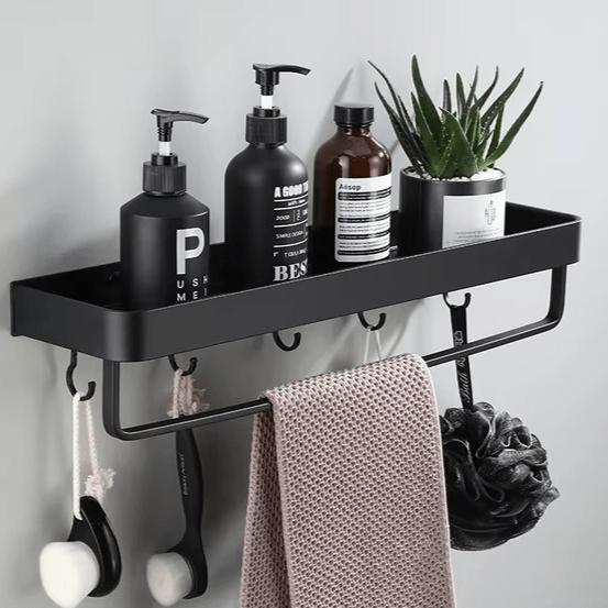 No-Drill Adhesive Wall Shower Shelf with Optional Towel Hook