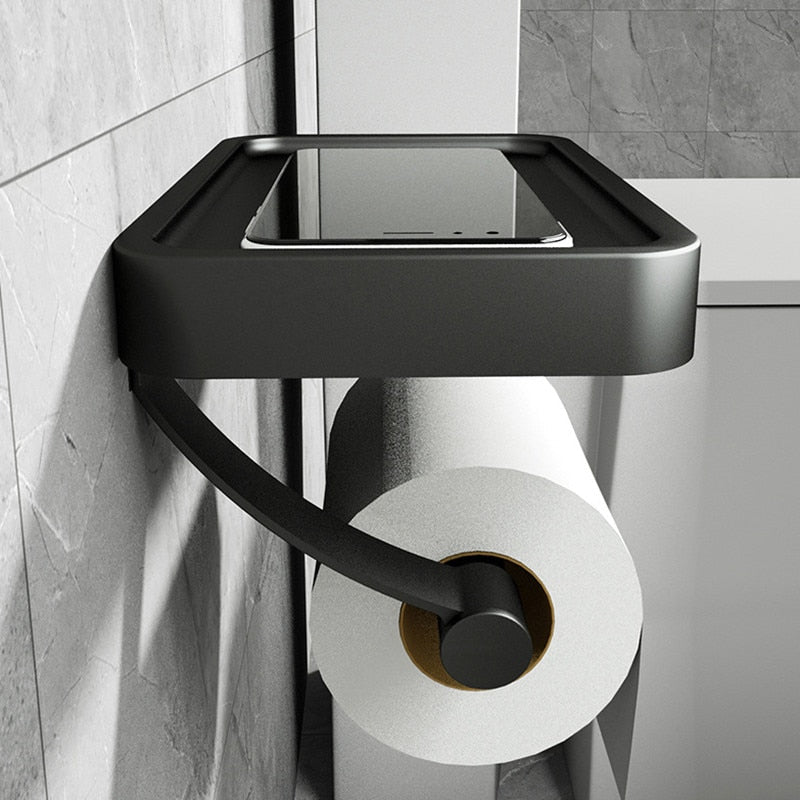 No-Drill Stainless Steel Toilet Paper Holder with Shelf