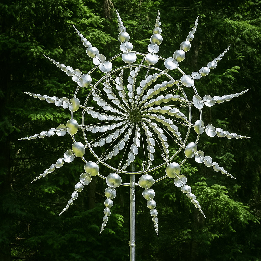 Silver Metal Garden Wind Spinner Sculpture