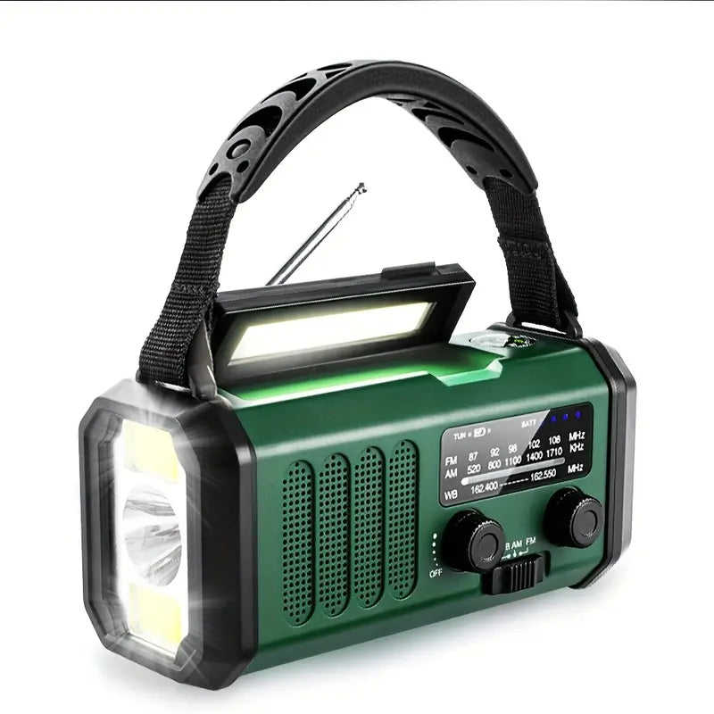 Solar Emergency Radio with Power Bank, Hand Crank and LED Flashlight for Camping and Outdoor Use
