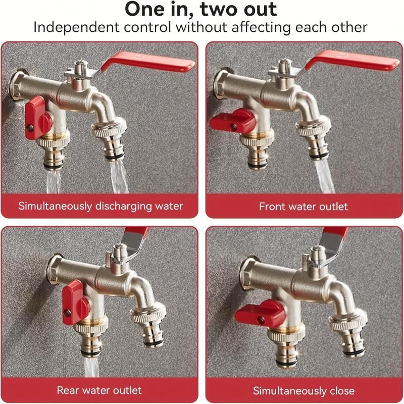 Stainless Steel Dual Outlet Garden Tap – Rustproof 2-Way Faucet with Quick Connector & Independent Valves