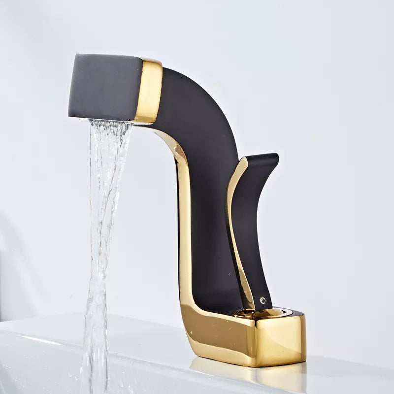 Two-Tone Modern Kitchen and Bathroom Faucet – Black and White Solid Brass Hot and Cold Water Mixer Tap