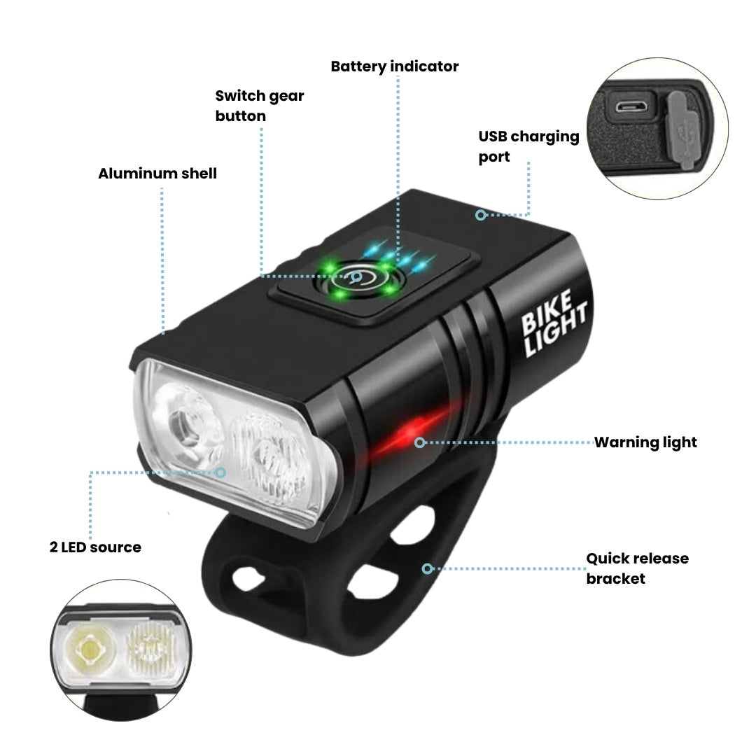 USB Rechargeable Waterproof LED Bike Lights – 1000 Lumen Front & 500 Lumen Rear