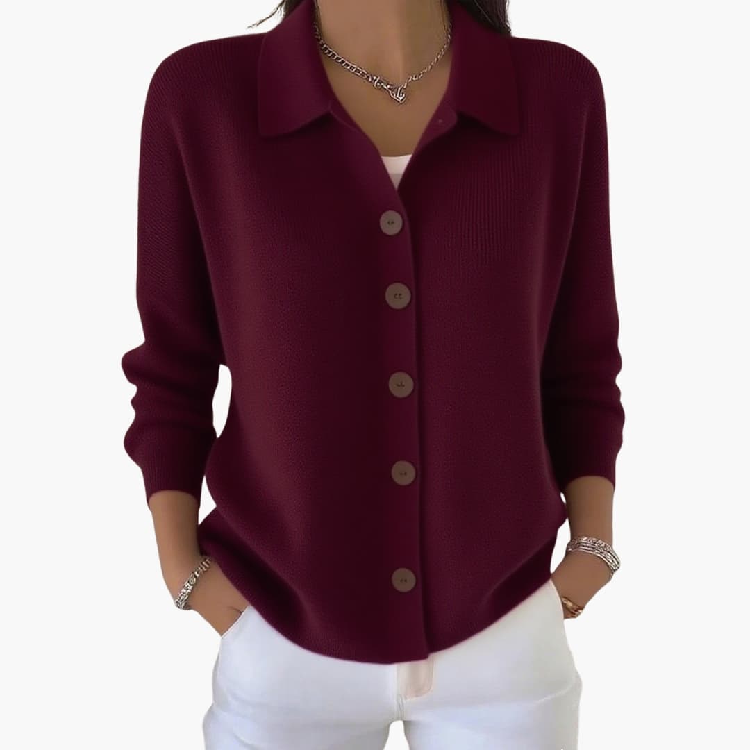 Women's Button-Front Cardigan with Lapel Collar