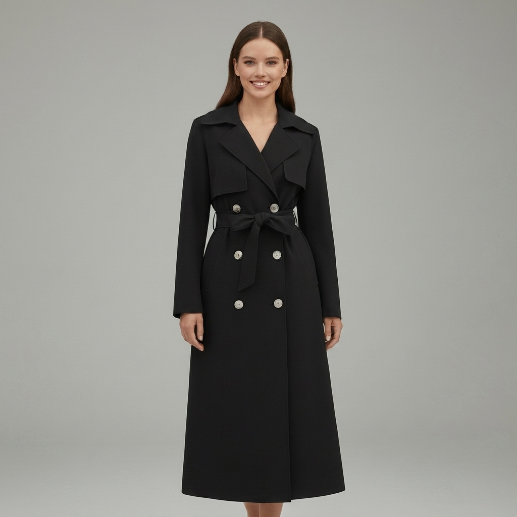 Women's Classic Long Belted Trench Coat with Button Front