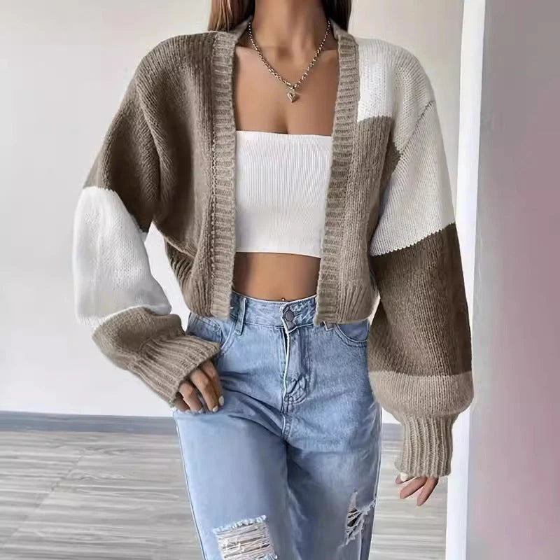 Women's Cropped Color Block Cardigan