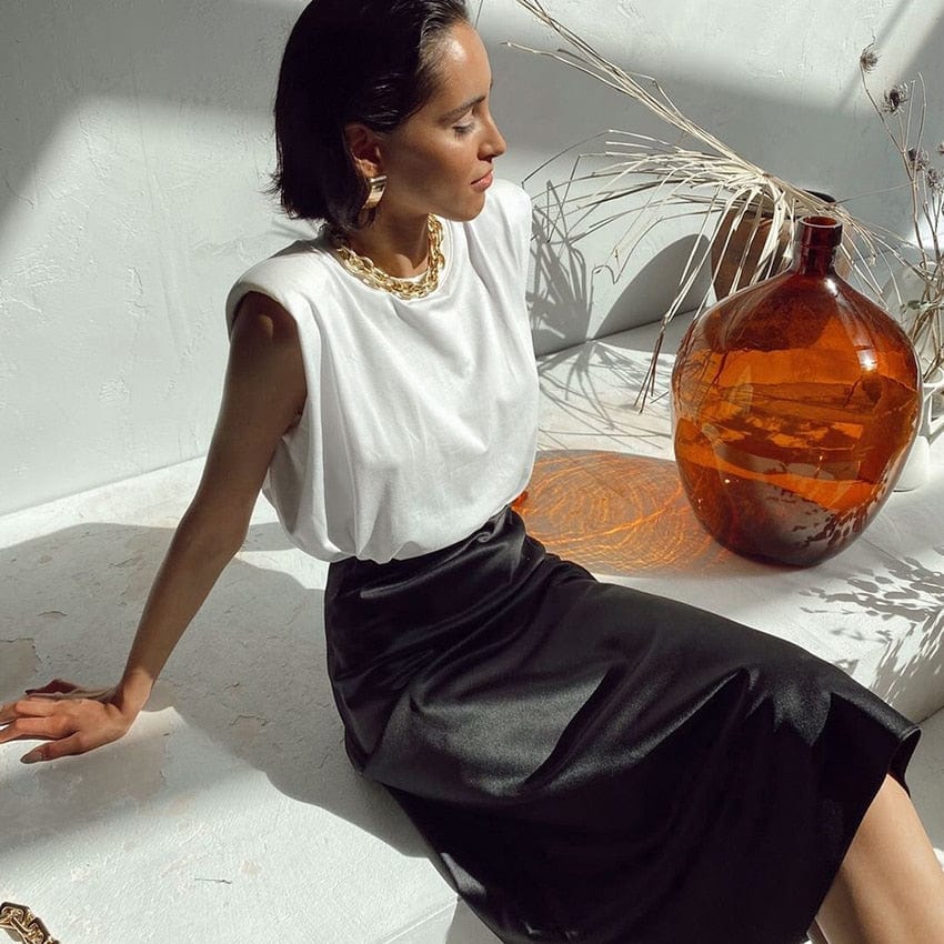 Women's High-Waist Shimmering A-Line Midi Skirt