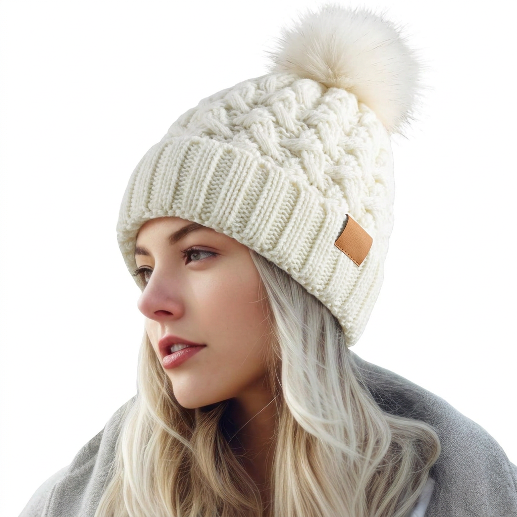 Women's Lined Winter Beanie with Pom-Pom