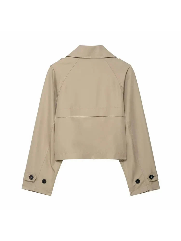 Women's Short Double-Breasted Trench Coat – Timeless Silhouette for Work and Leisure