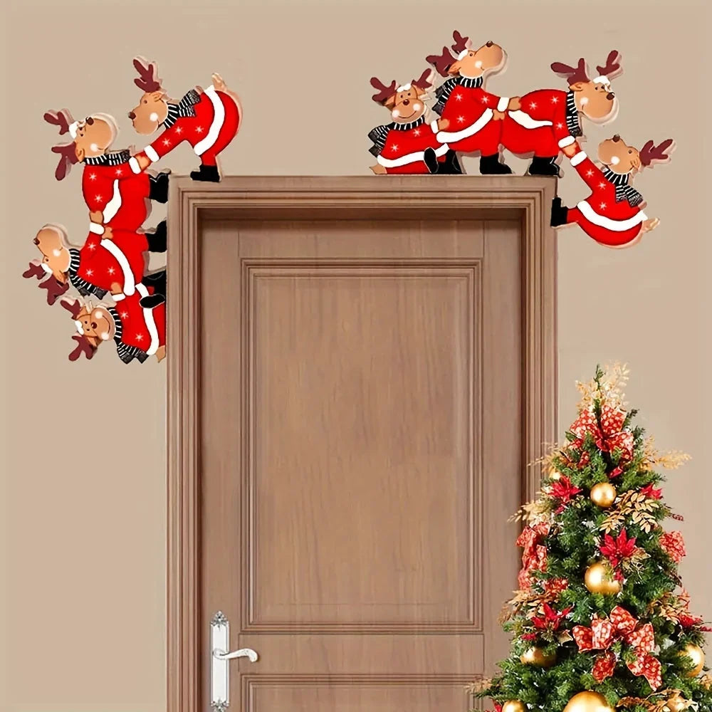 Wooden Cordless Christmas Door Frame Decoration with Reindeer Motif