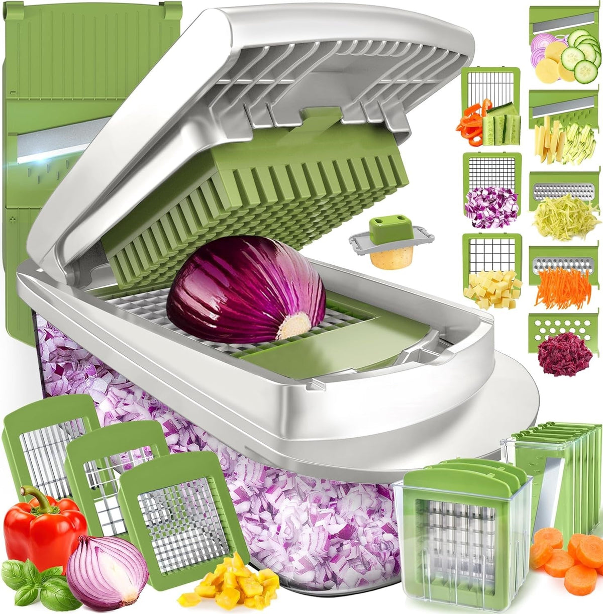 10-in-1 Vegetable Chopper with 8 Blades for Slicing, Chopping, and Grating