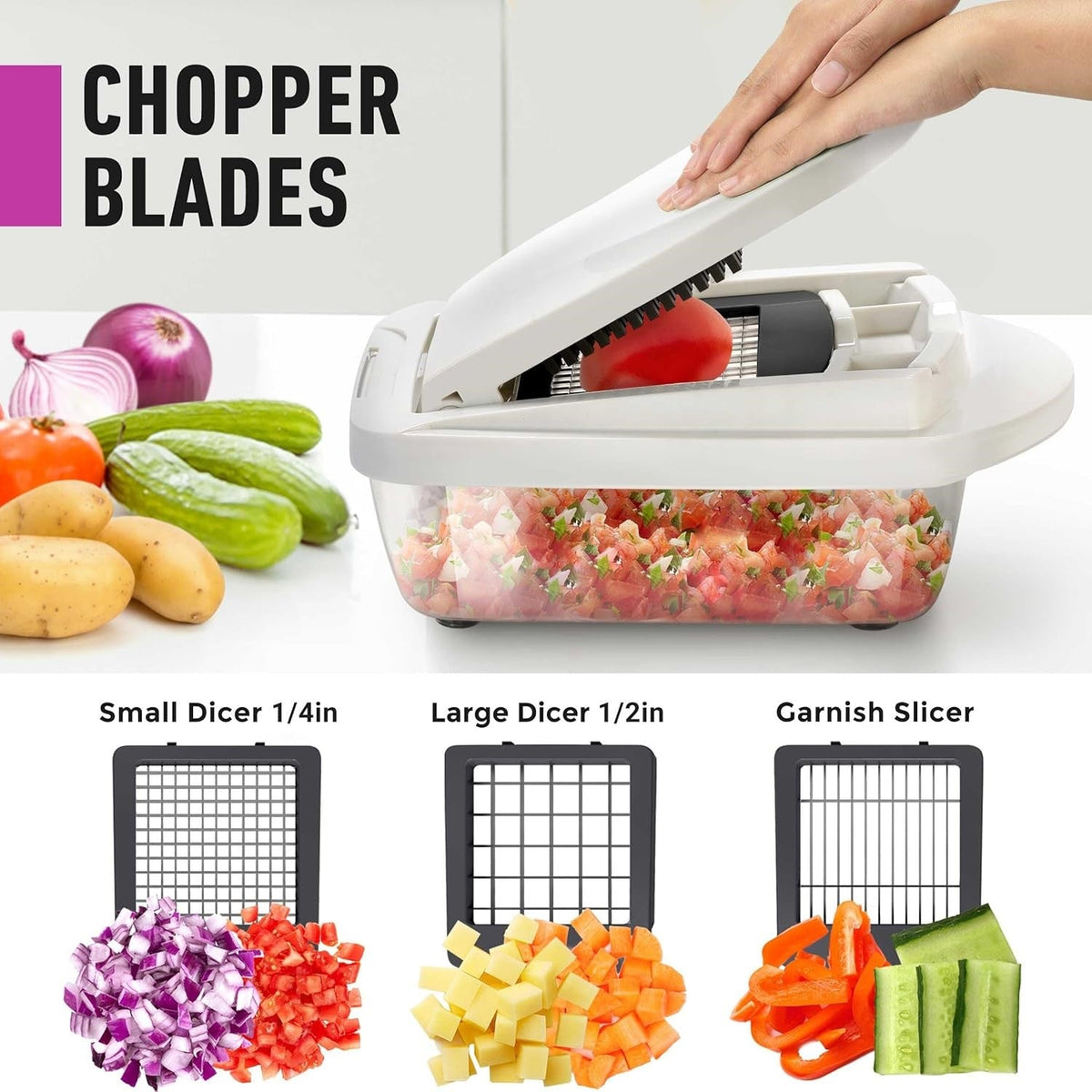 10-in-1 Vegetable Chopper with 8 Blades for Slicing, Chopping, and Grating