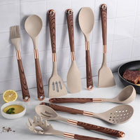 10-Piece Silicone Kitchen Utensil Set with Wooden Handles – Heat-Resistant & Non-Stick Safe