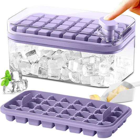 101 Oz Ice Cube Tray Set - 64-Piece Silicone Ice Cube Tray with Lid & Bin