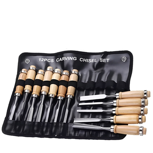 12-Piece Wood Carving Tool Set with Ergonomic Grips