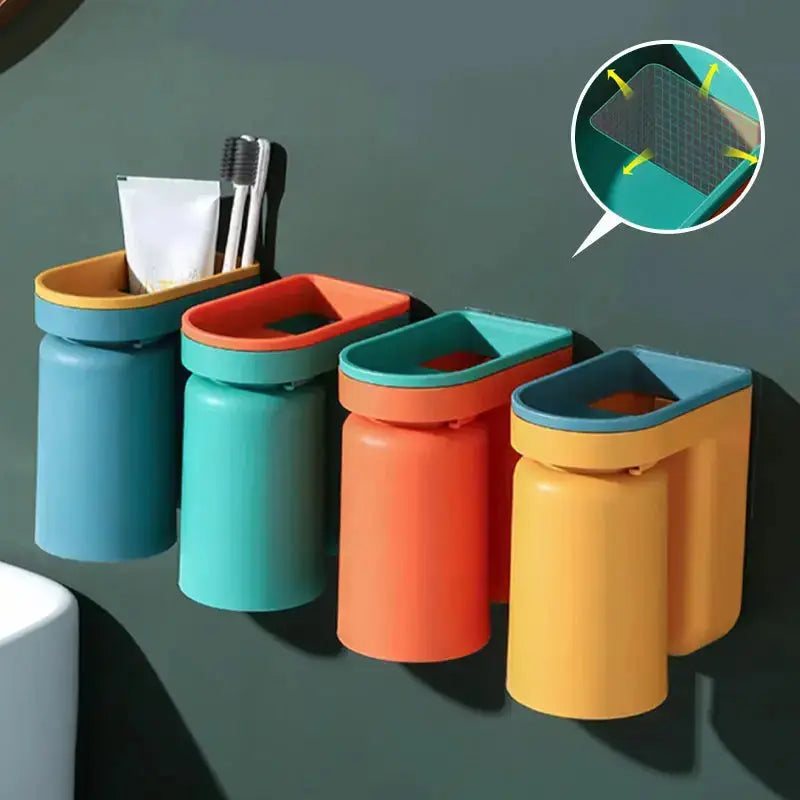 2-Piece Wall-Mounted Toothbrush Holder with Cup – Space-Saving and Hygienic