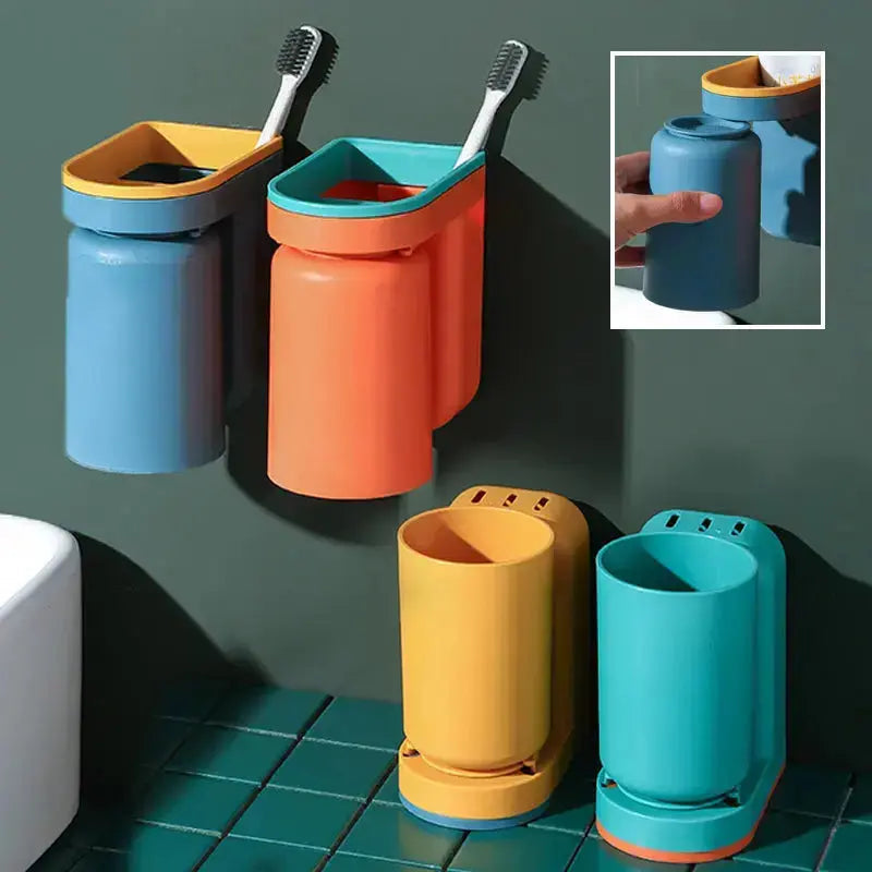 2-Piece Wall-Mounted Toothbrush Holder with Cup – Space-Saving and Hygienic