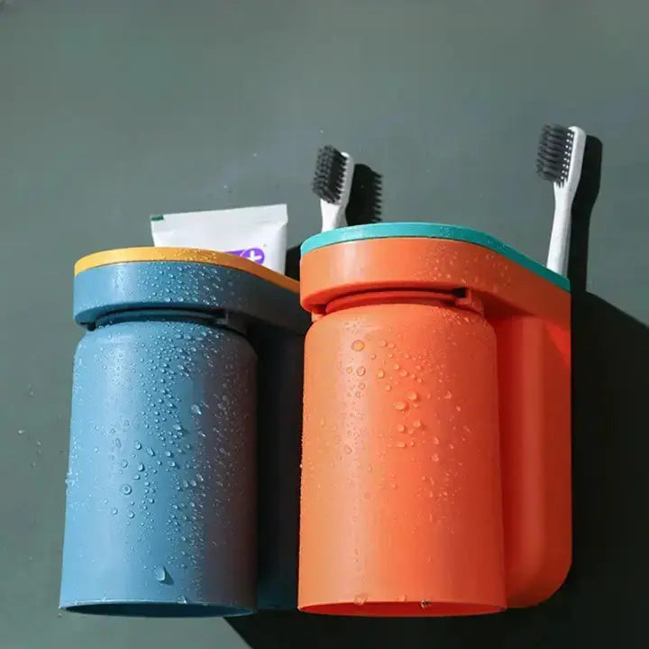 2-Piece Wall-Mounted Toothbrush Holder with Cup – Space-Saving and Hygienic