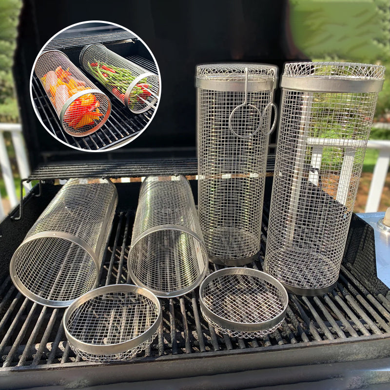 360° Rotating Stainless Steel Grill Basket for Even Cooking