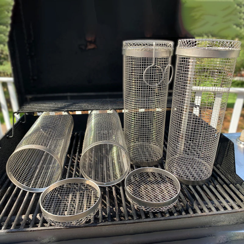 360° Rotating Stainless Steel Grill Basket for Even Cooking