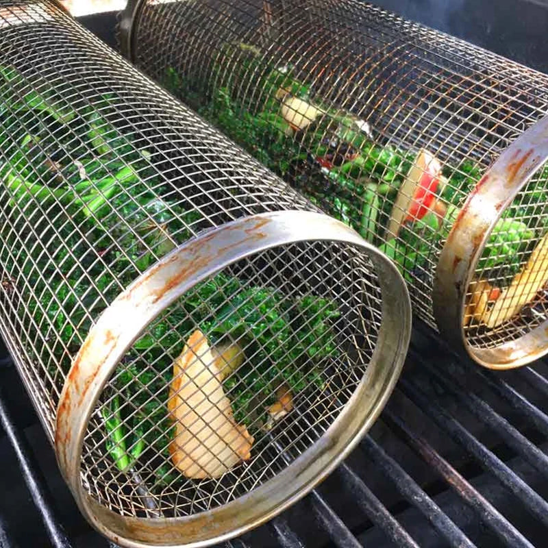 360° Rotating Stainless Steel Grill Basket for Even Cooking