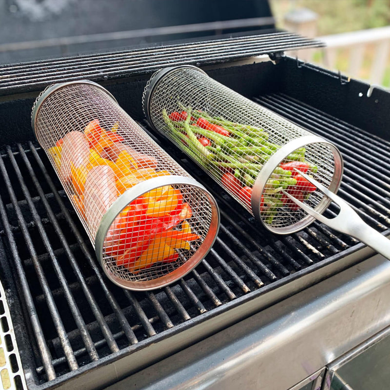 360° Rotating Stainless Steel Grill Basket for Even Cooking