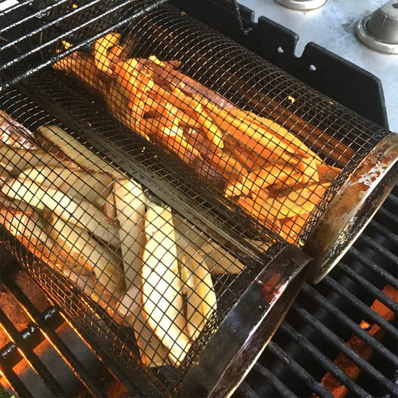 360° Rotating Stainless Steel Grill Basket for Even Cooking