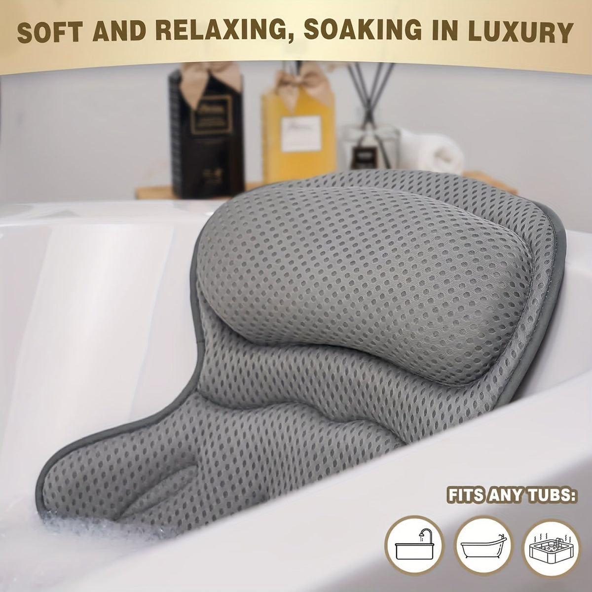 4D Deluxe Bath Pillow – Supports Neck & Back for Relaxation