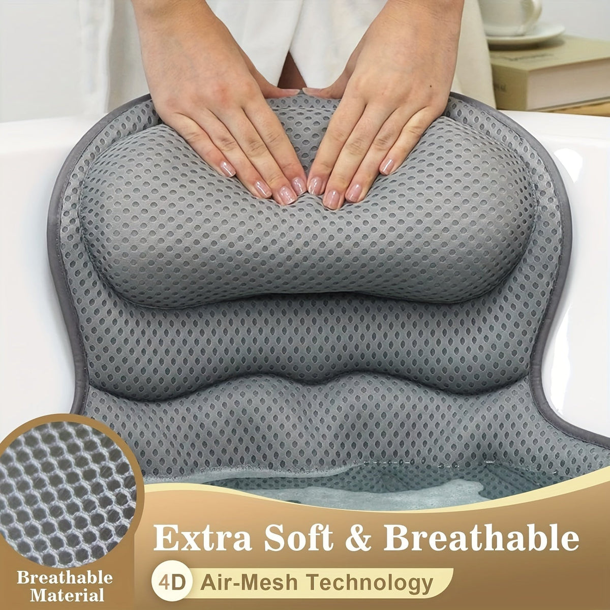 4D Deluxe Bath Pillow – Supports Neck & Back for Relaxation