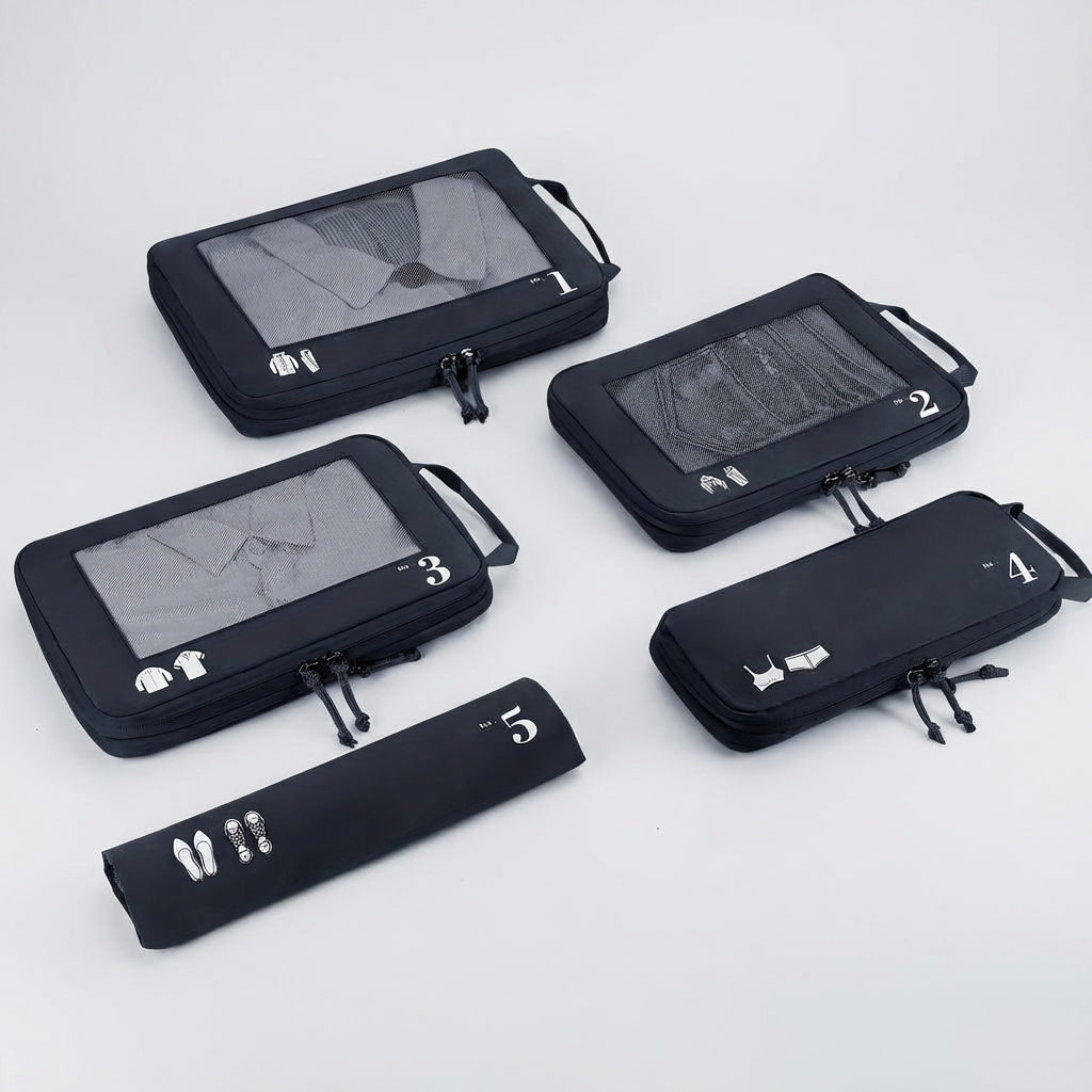 5-Piece Compression Packing Cube Set with Transparent Mesh Windows