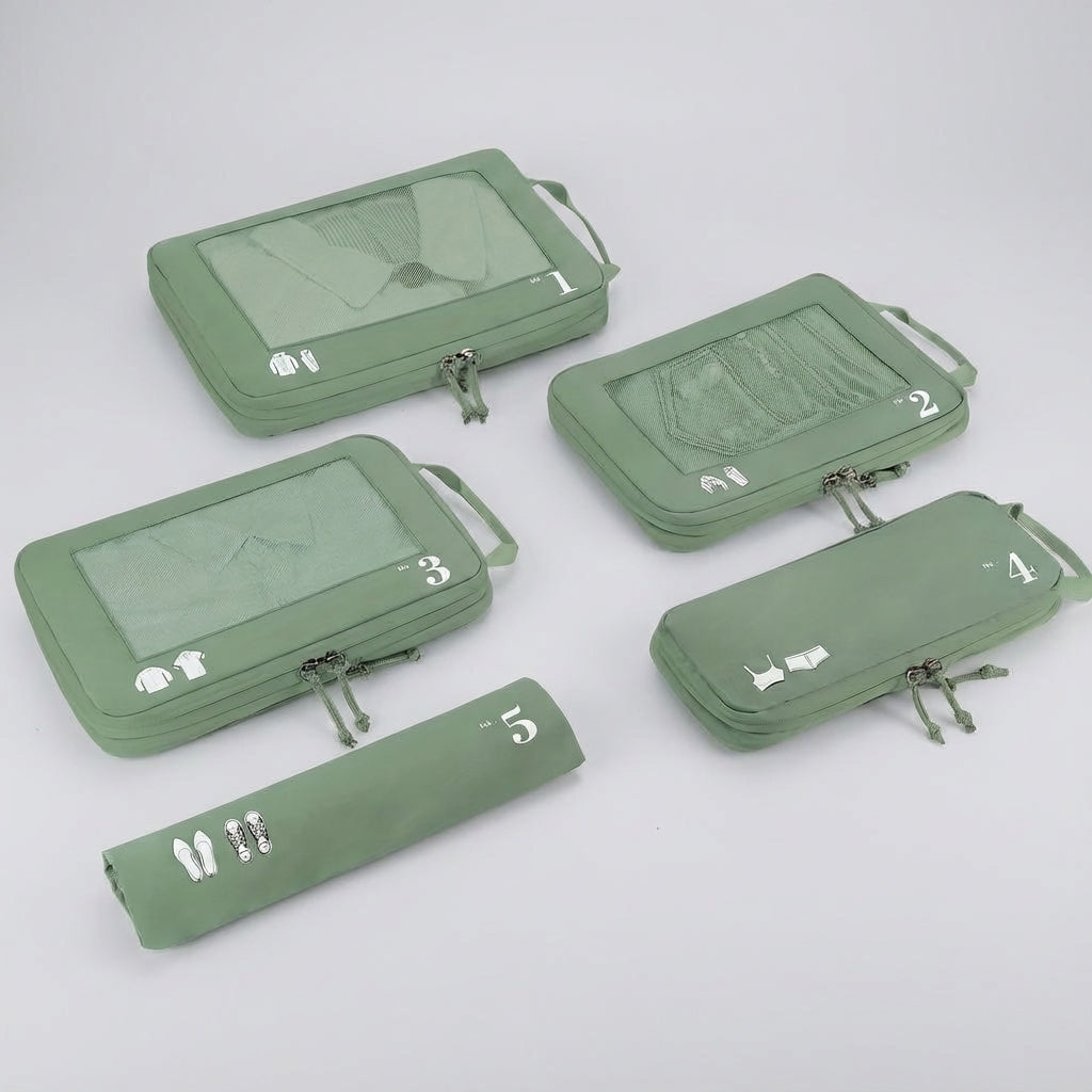 5-Piece Compression Packing Cube Set with Transparent Mesh Windows