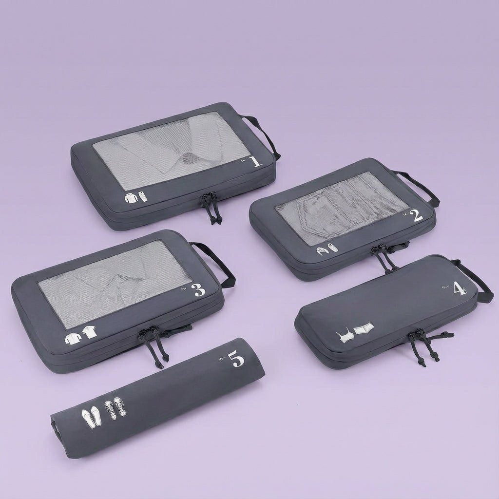 5-Piece Compression Packing Cube Set with Transparent Mesh Windows