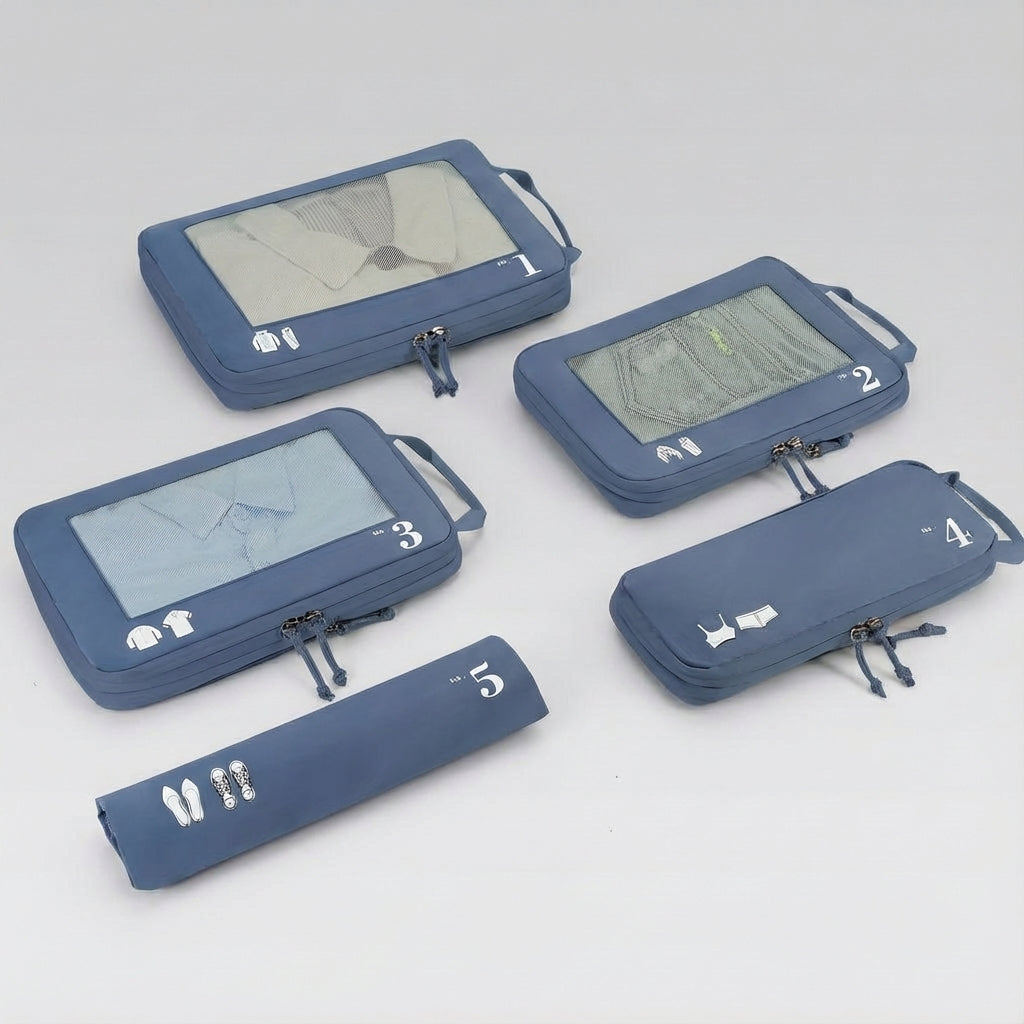 5-Piece Compression Packing Cube Set with Transparent Mesh Windows