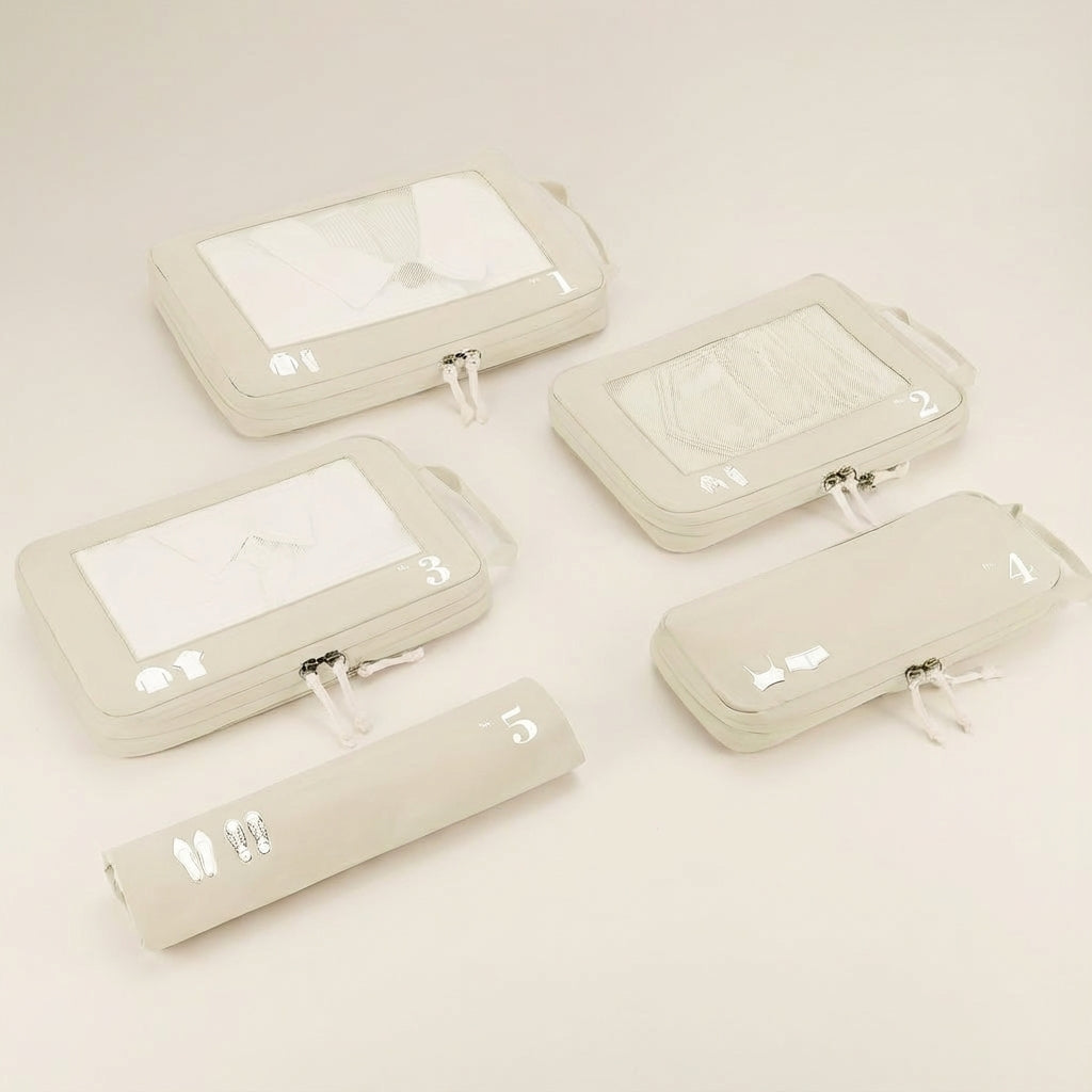 5-Piece Compression Packing Cube Set with Transparent Mesh Windows