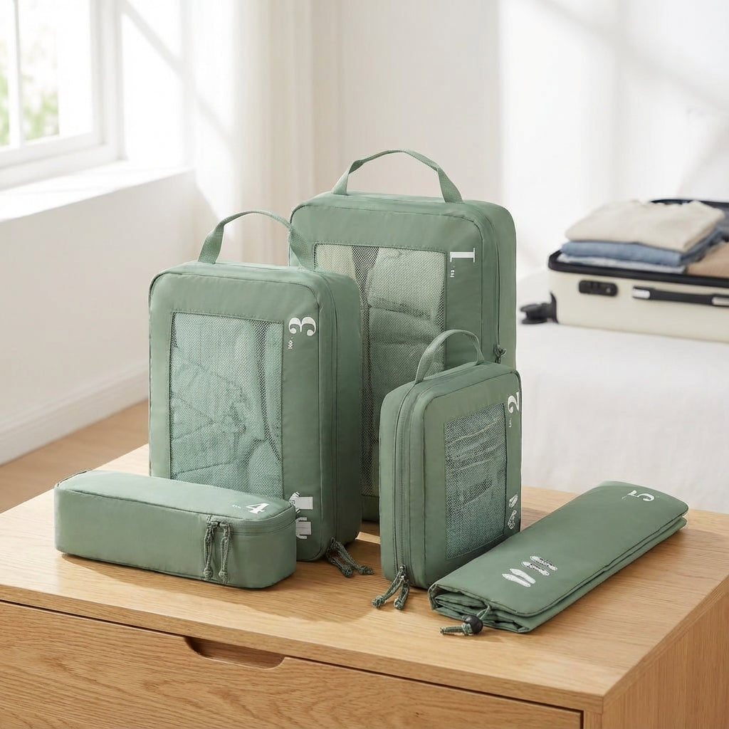 5-Piece Compression Packing Cube Set with Transparent Mesh Windows