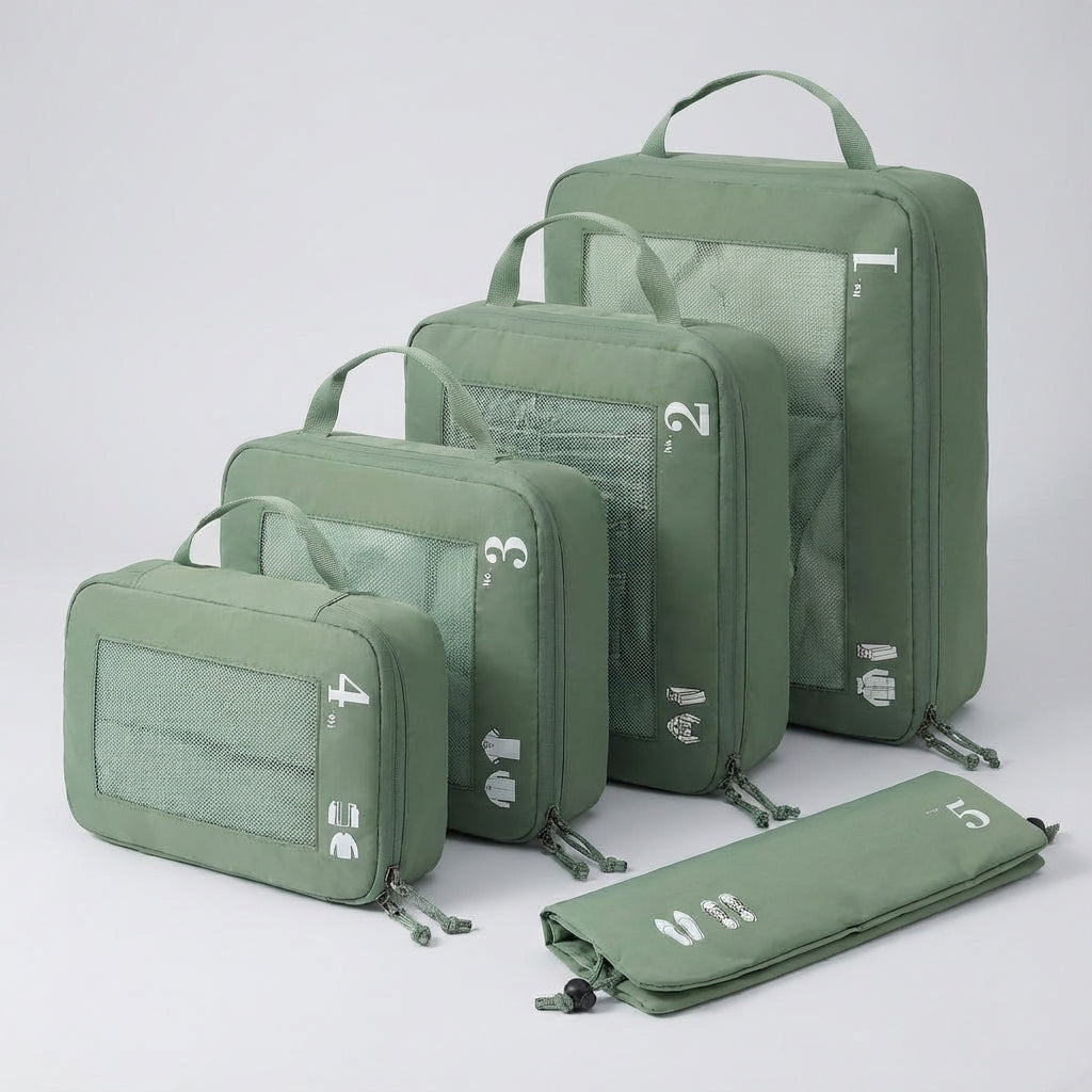 5-Piece Compression Packing Cube Set with Transparent Mesh Windows