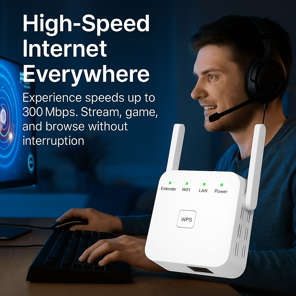 5G Dual-Band WiFi Extender, 300Mbps, Up to 1000 ft Range with WPS