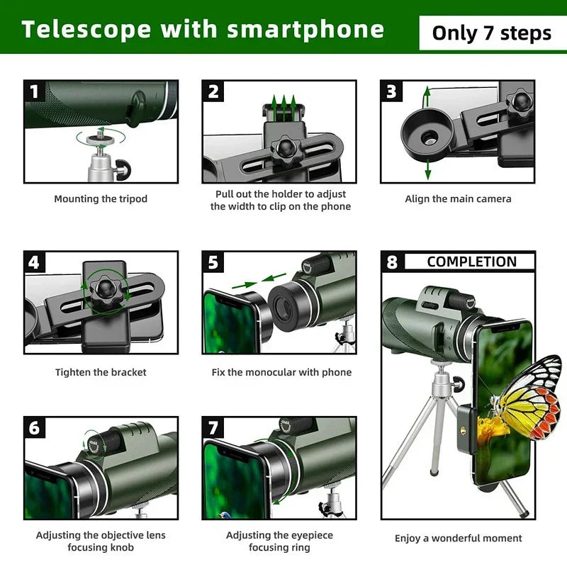 80x100 HD Zoom Monocular Telescope - Powerful Portable Telescope for Hunting, Camping, and Outdoor Exploration on the Go