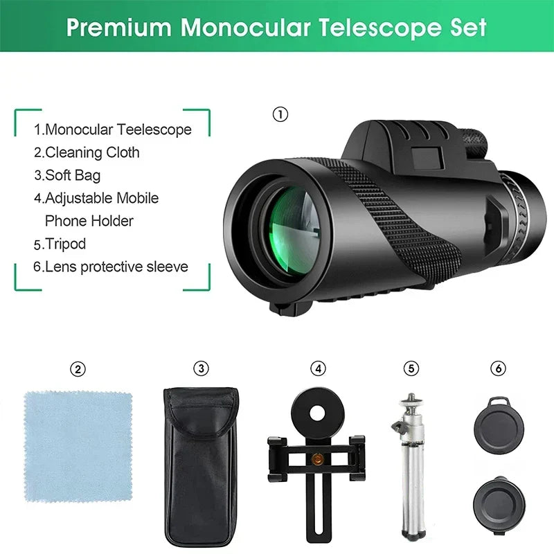 80x100 HD Zoom Monocular Telescope - Powerful Portable Telescope for Hunting, Camping, and Outdoor Exploration on the Go