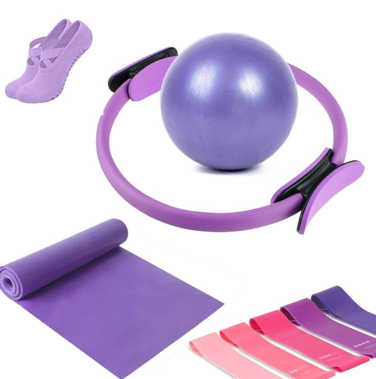 9-Piece Pilates Equipment Set for Home Workouts with Resistance Bands, Ring, Ball, and Non-Slip Socks