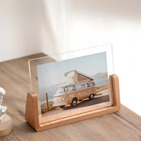 Acrylic Tabletop Photo Frame with U-Shaped Wooden Stand