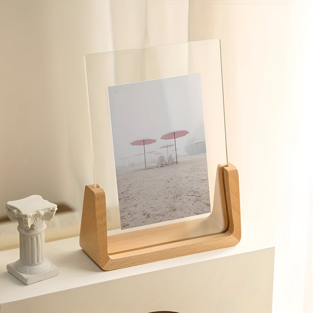 Acrylic Tabletop Photo Frame with U-Shaped Wooden Stand