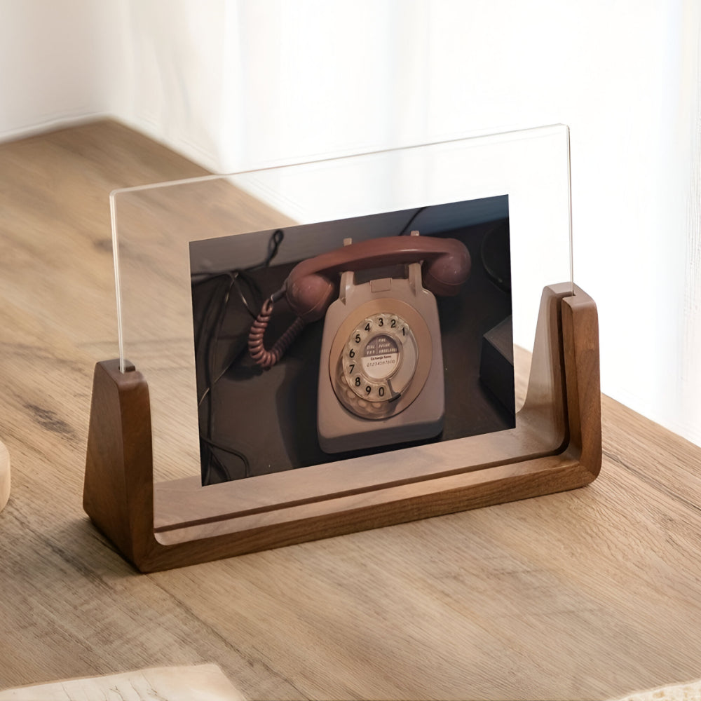 Acrylic Tabletop Photo Frame with U-Shaped Wooden Stand